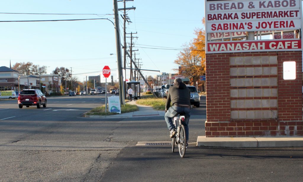 Bicyclist navigates Rt. 7
